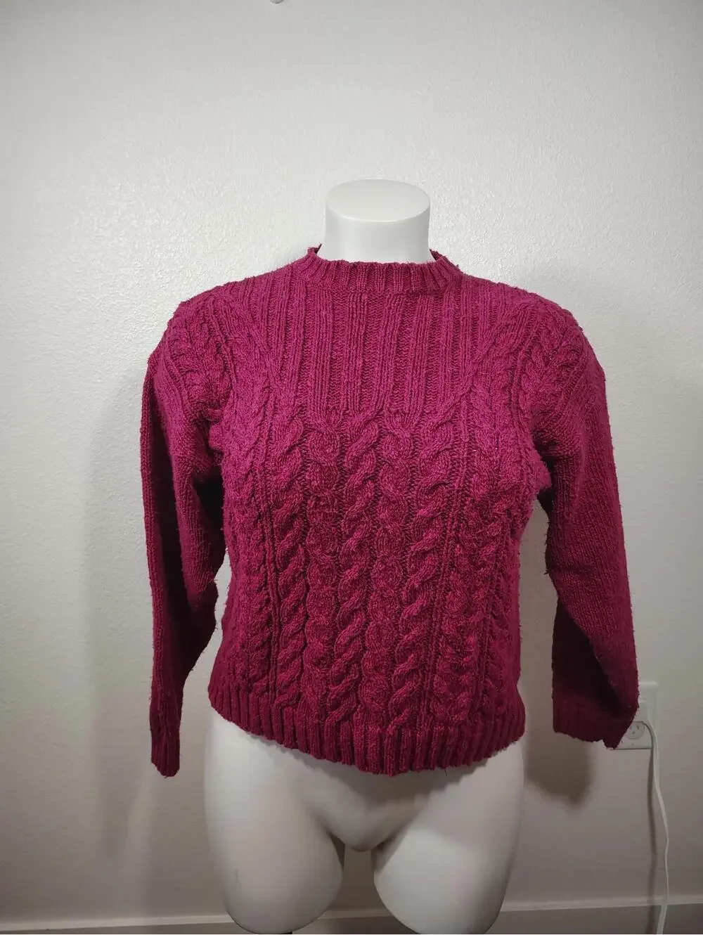 VTG 90s Outback Red Cable Knit Henley Sweater BarbieCore M Pink Linen cotton